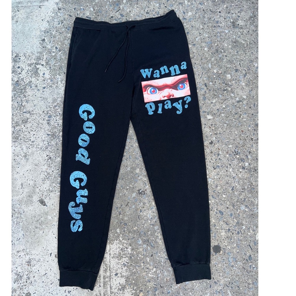 Chucky Child's Play Wanna Play Good Guys Graphic Sweatpants Black Mens XL 40-42